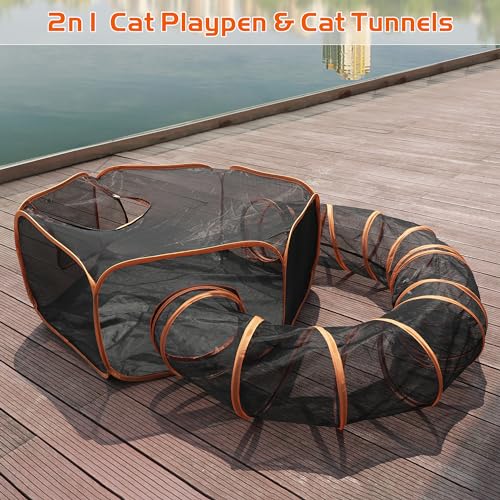 MAMI&BABI Outdoor Cat Tent with Tunnel, Portable Playpen