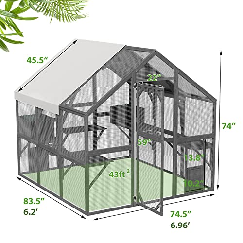 43ft² Wooden Outdoor Cat House with Cat Run