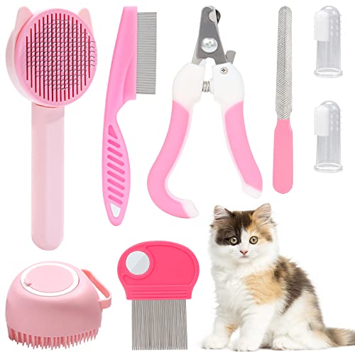 8-Piece Cat Grooming Kit - Pink
