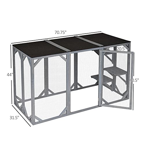 PawHut Outdoor Cat House, Catio Shelter, Platforms - Gray