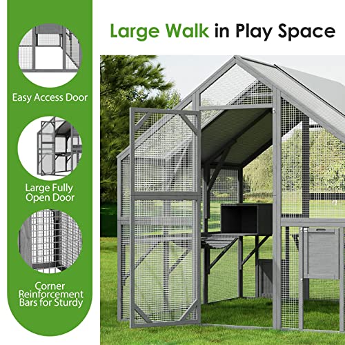 43ft² Wooden Outdoor Cat House with Cat Run