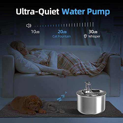 Stainless Steel Cat Water Fountain, Ultra-Quiet Pump
