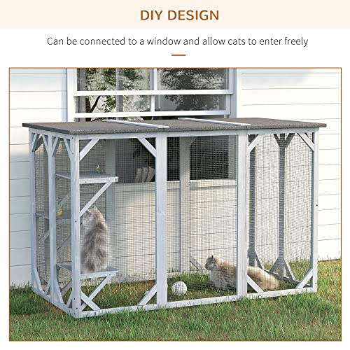 PawHut Outdoor Cat House, Catio Shelter, Platforms - Gray