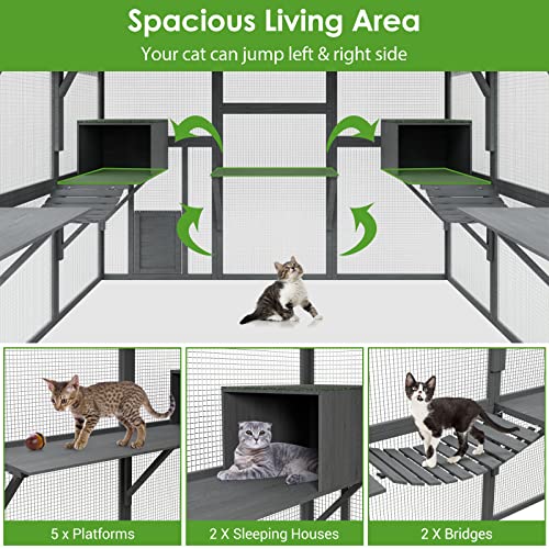 43ft² Wooden Outdoor Cat House with Cat Run