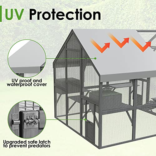 43ft² Wooden Outdoor Cat House with Cat Run