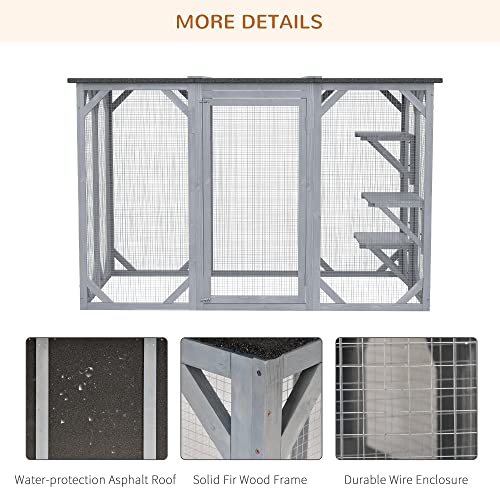 PawHut Outdoor Cat House, Catio Shelter, Platforms - Gray