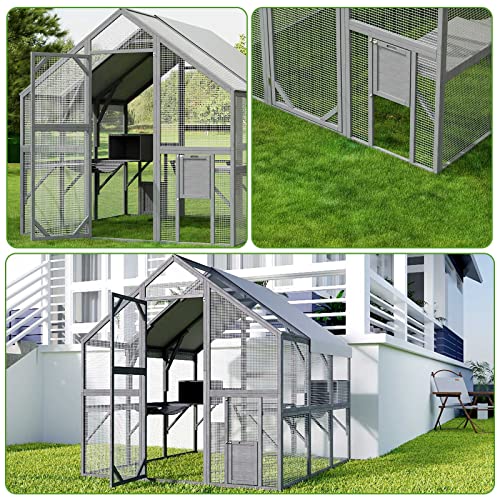 43ft² Wooden Outdoor Cat House with Cat Run