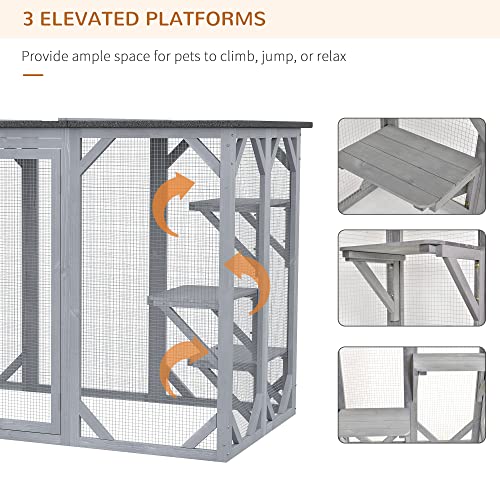 PawHut Outdoor Cat House, Catio Shelter, Platforms - Gray