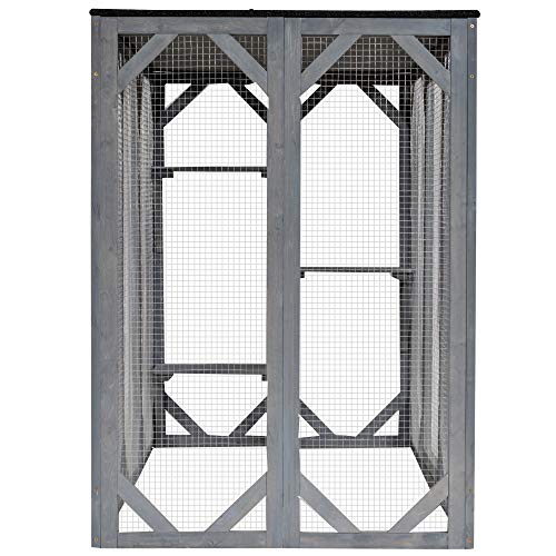 PawHut Outdoor Cat House, Catio Shelter, Platforms - Gray