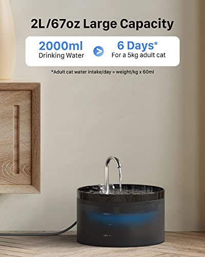 GIOTOHUN Cat Water Fountain, 67oz/2L, Silent & Translucent