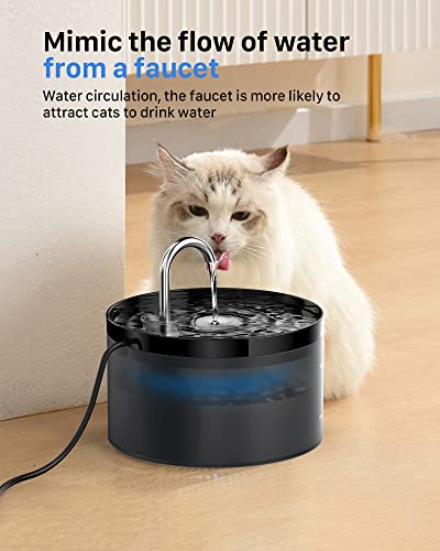 GIOTOHUN Cat Water Fountain, 67oz/2L, Silent & Translucent