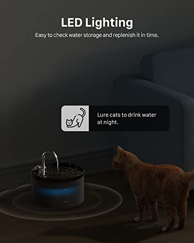 GIOTOHUN Cat Water Fountain, 67oz/2L, Silent & Translucent