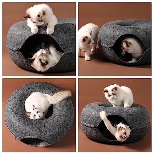 Cat Tunnel Bed: Detachable Round Felt, Washable Interior