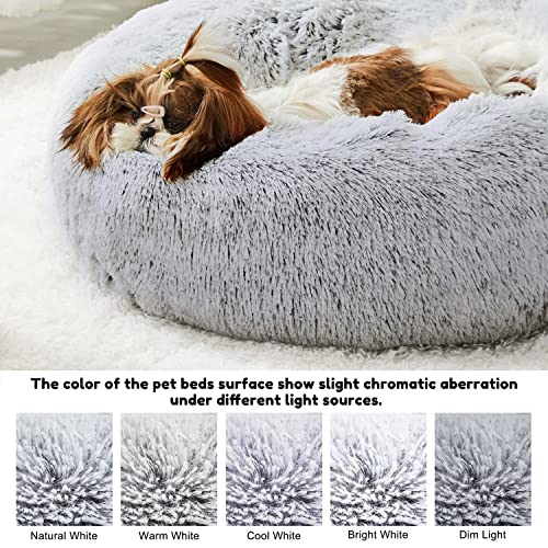Faux Fur Calming Cat Bed for Indoor Pets (20", Light Grey)