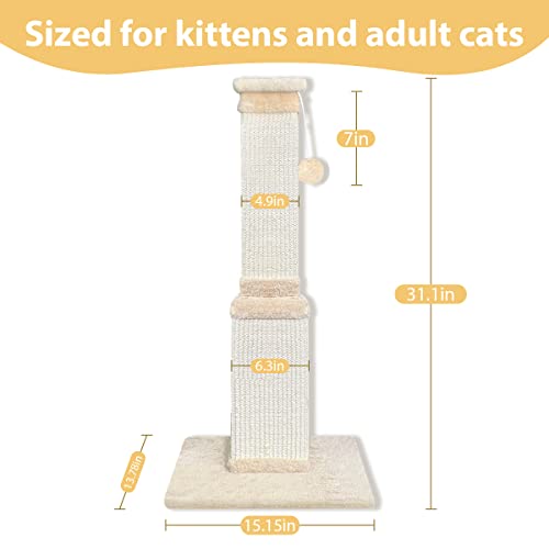 32 Inch Large Cat Scratching Post - Beige