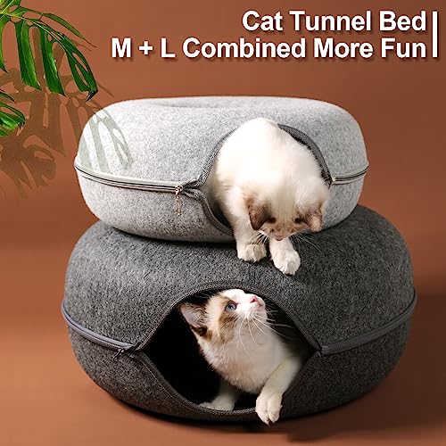 Cat Tunnel Bed: Detachable Round Felt, Washable Interior
