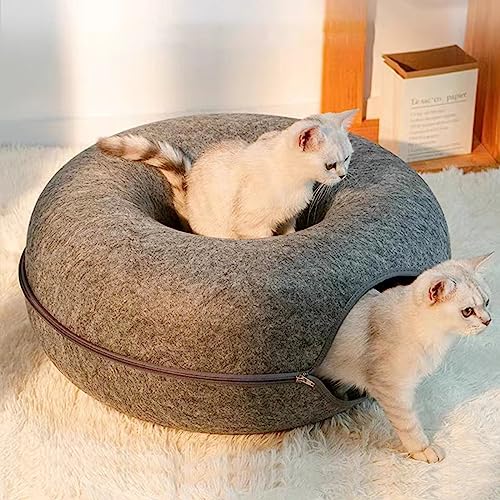 Cat Tunnel Bed: Detachable Round Felt, Washable Interior