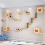 Solid Wood Cat Wall Shelves with Carpet Cover