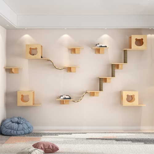 Solid Wood Cat Wall Shelves with Carpet Cover