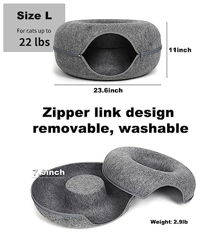 Large Cat Tunnel Bed with 3 Toys for Indoor Cats