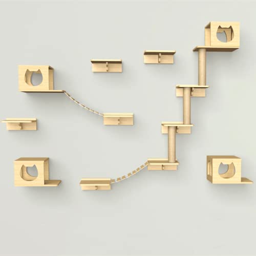 Solid Wood Cat Wall Shelves with Carpet Cover