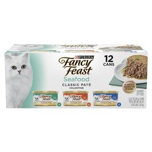 Purina Fancy Feast Grain Free Pate Wet Cat Food Variety Pack, Seafood Classic Pate Collection - (24) 3 oz. Cans