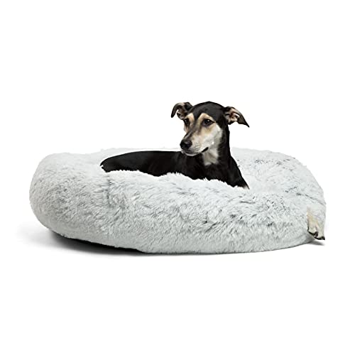 Sheri's Calming Donut Cat and Dog Bed, Shag Fur Frost