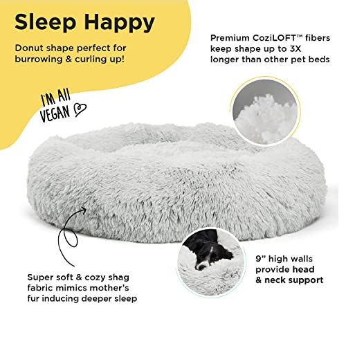 Sheri's Calming Donut Cat and Dog Bed, Shag Fur Frost