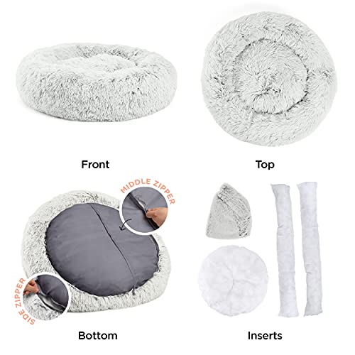 Sheri's Calming Donut Cat and Dog Bed, Shag Fur Frost