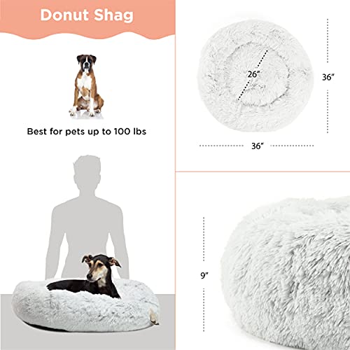 Sheri's Calming Donut Cat and Dog Bed, Shag Fur Frost