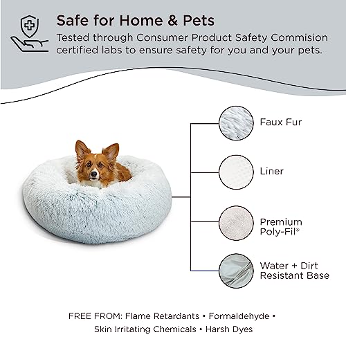 Sheri's Calming Donut Cat and Dog Bed, Shag Fur Frost