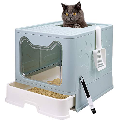 Foldable Enclosed Cat Litter Box with Scoop