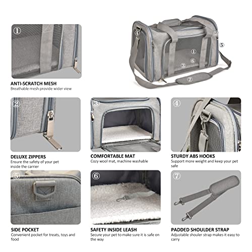 Henkelion Soft-Sided Cat Carrier for Travel - Grey