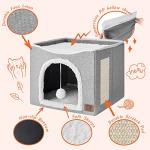 Modern Grey Cat Cube with Scratch Pad & Hideaway