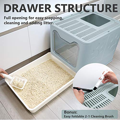 Foldable Enclosed Cat Litter Box with Scoop