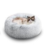 Faux Fur Calming Cat Bed for Indoor Pets (20", Light Grey)
