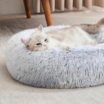 Faux Fur Calming Cat Bed for Indoor Pets (20", Light Grey)