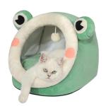 Jiupety Cute Cat Bed, Indoor Lovely Crystal Velvet Igloo for Cat and Small Dog, Warm Cave Sleeping Nest Bed for Puppy and Kitten, Green Frog, M.