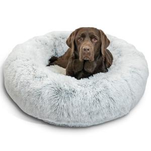 Sheri's Calming Donut Cat and Dog Bed, Shag Fur Frost