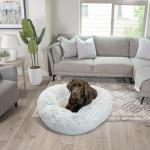 Sheri's Calming Donut Cat and Dog Bed, Shag Fur Frost