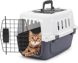 Athena Collection 18" Hard-Sided Travel Pet Carrier for Small Dogs and Cats, Plastic Dog Crate with 2-Door Top & Front Load & Ventilation & Security Lock, Cat Dog Carrier for Pet, up to 10lbs, Grey
