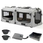 Petseek Extra Large Cat Carrier Soft Sided, Portable Small Dog Carrier for 2 Cats, 24"x16.5"x16" Car Travel Folding Comfortable Design with Litter Box and Bowls, Grey-2+ Litter Box+ Bowl*2