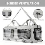 Petseek Extra Large Cat Carrier Soft Sided, Portable Small Dog Carrier for 2 Cats, 24"x16.5"x16" Car Travel Folding Comfortable Design with Litter Box and Bowls, Grey-2+ Litter Box+ Bowl*2