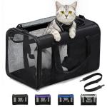 Conlun Cat Carrier Bag,Soft-Sided Pet Carriers for Dogs with 4-Sided Mesh,Airline Approved Cat Transport Carrier for Small&Medium Cats Kitten Puppy Up to 15Lb,Collapsible Cat Travel Carrier-M,Black