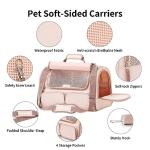FUKUMARU Cat Carrier, 4 Mesh Windows Small Dog Carrier, 4 Storage Pockets Cat Travel Bag, Under 15 lb Airline Approved Pet Carrier, Rollable Cover for Nervous Cats, Pink