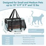 PETSFIT Cat Car Carrier for Small/Medium Cats Dogs, 18"x11"x11" Airline Approved Cat Carrier, with Patent Safety Buckles and Escape-Proof Zipper - Safeguarding Car Travel, Airplane, Vet, Outdoor