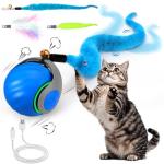 Interactive Cat Toy Ball - Speedy Cat Toys for Indoor Cats with Feather Tails for Chasing, Moving Stimulation Smart Cat Toy for Enrichment, Motion Activated Automatic Rolling Toys to Keep Them Busy
