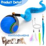 Interactive Cat Toy Ball - Speedy Cat Toys for Indoor Cats with Feather Tails for Chasing, Moving Stimulation Smart Cat Toy for Enrichment, Motion Activated Automatic Rolling Toys to Keep Them Busy
