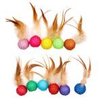 JpGdn 10Pcs Cat Colorful Rainbow Toys Flutter Balls with Feather and Bells for Indoor Ourdoor Kitty Kitten Interactive Playing Chewing Training Chasing Hunting and Exercise