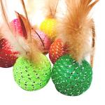 JpGdn 10Pcs Cat Colorful Rainbow Toys Flutter Balls with Feather and Bells for Indoor Ourdoor Kitty Kitten Interactive Playing Chewing Training Chasing Hunting and Exercise
